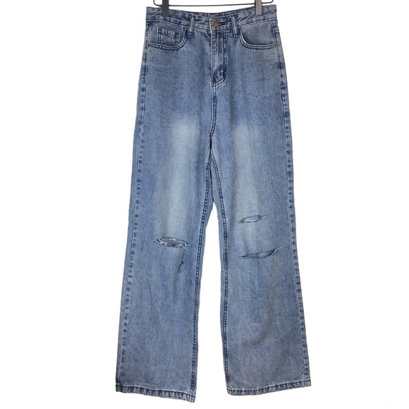 FASHION JEANS Ultra High Waist Rise Straight Leg Distressed Baggy 17 Juniors - Picture 1 of 11